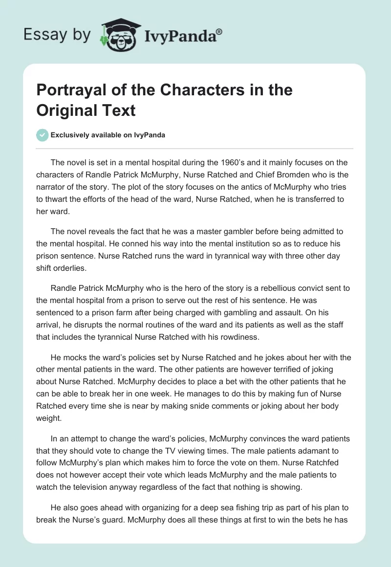 Portrayal of the Characters in the Original Text. Page 1