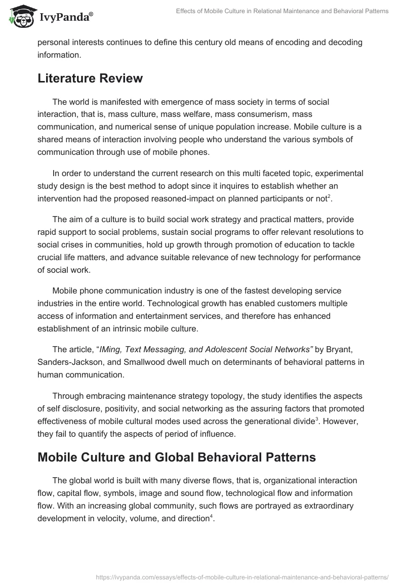 Effects of Mobile Culture in Relational Maintenance and Behavioral Patterns. Page 2