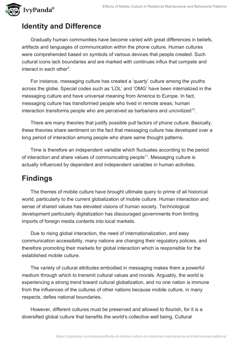 Effects of Mobile Culture in Relational Maintenance and Behavioral Patterns. Page 5