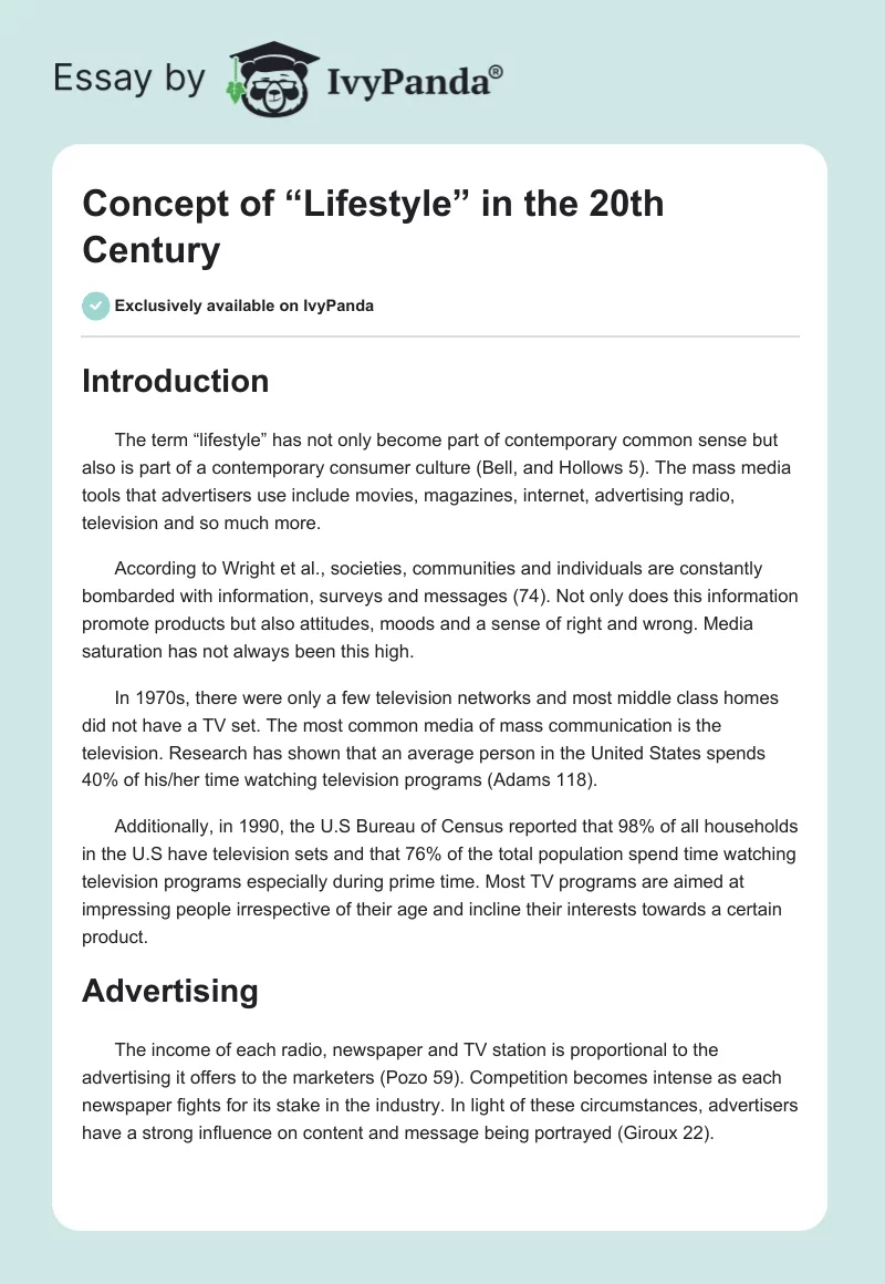 Concept of “Lifestyle” in the 20th Century. Page 1
