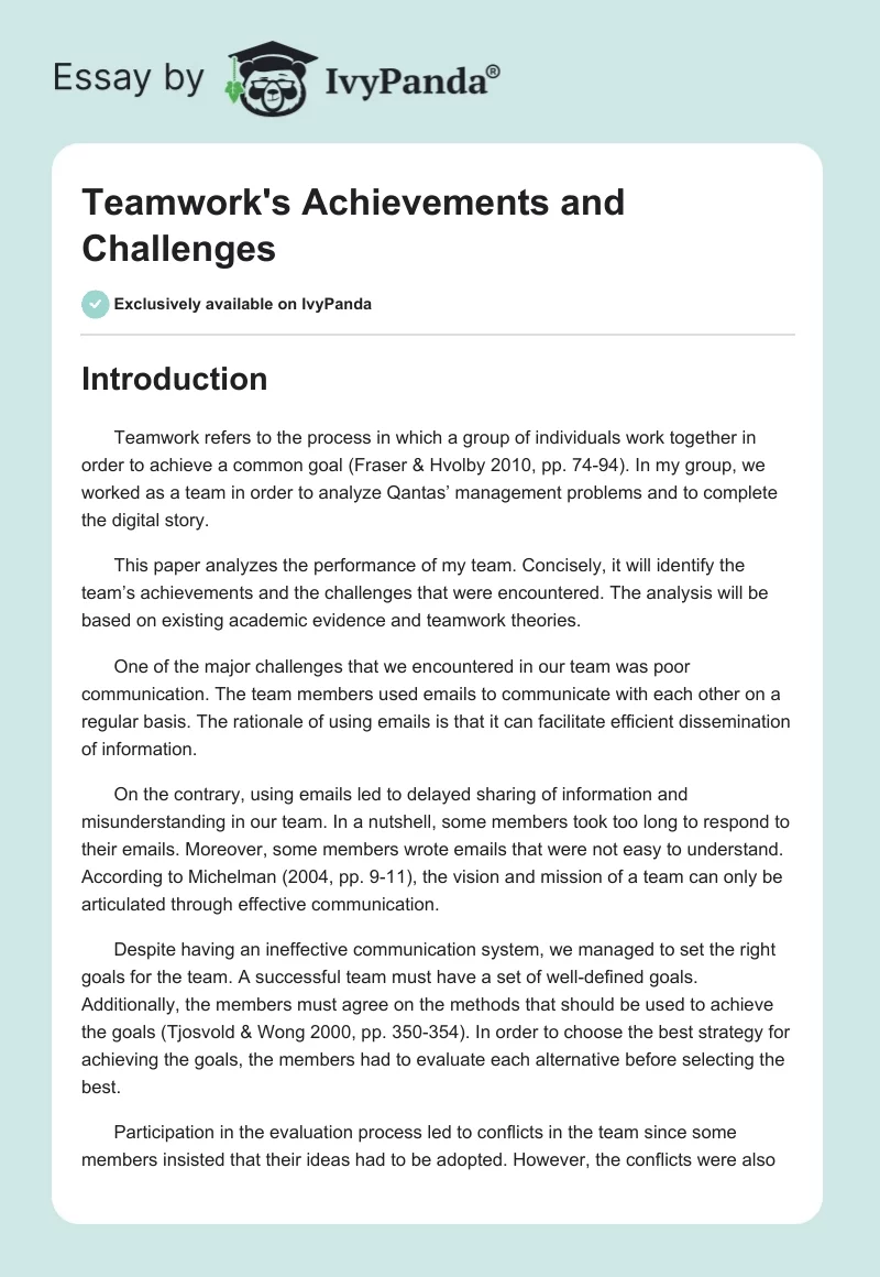 Teamwork's Achievements and Challenges. Page 1