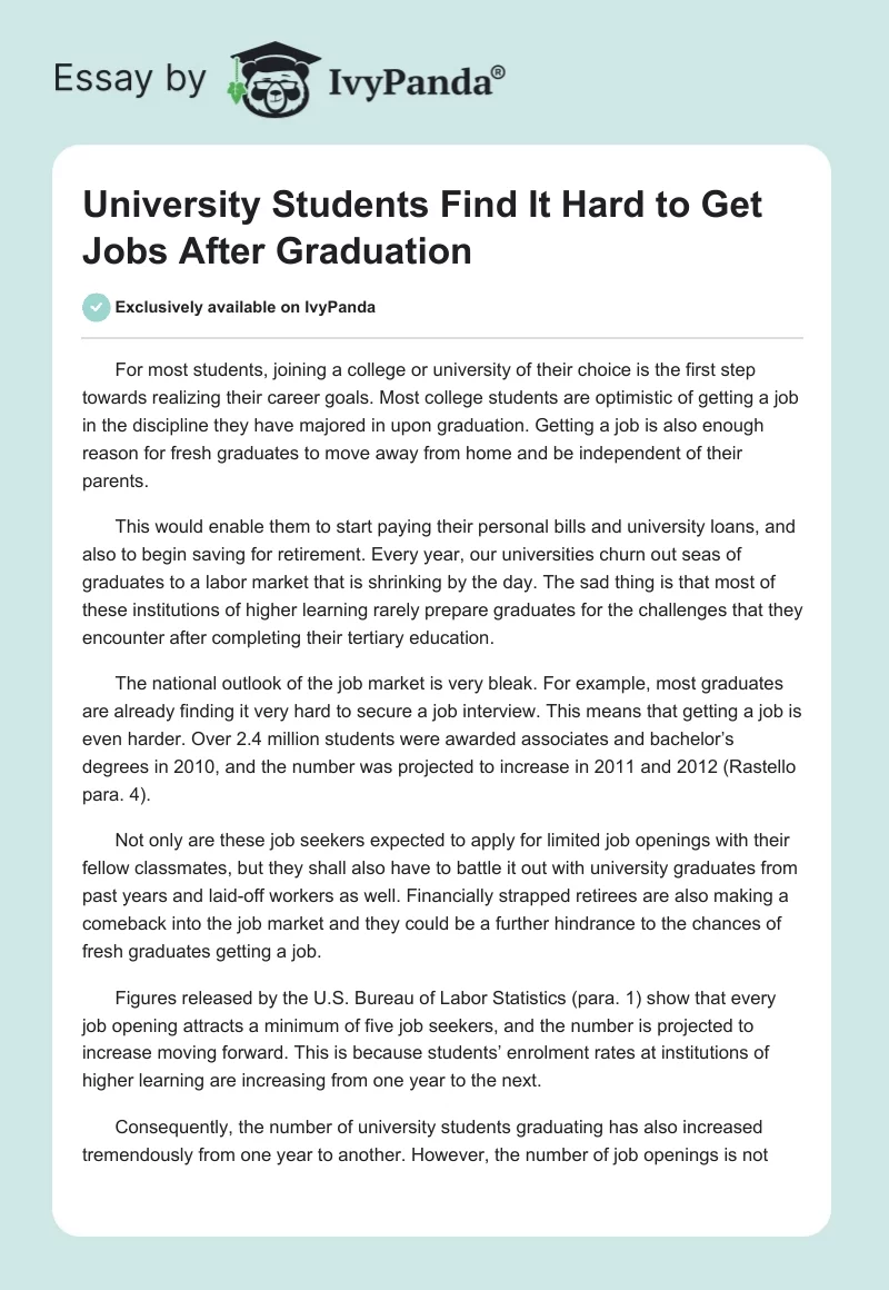 University Students Find It Hard to Get Jobs After Graduation. Page 1