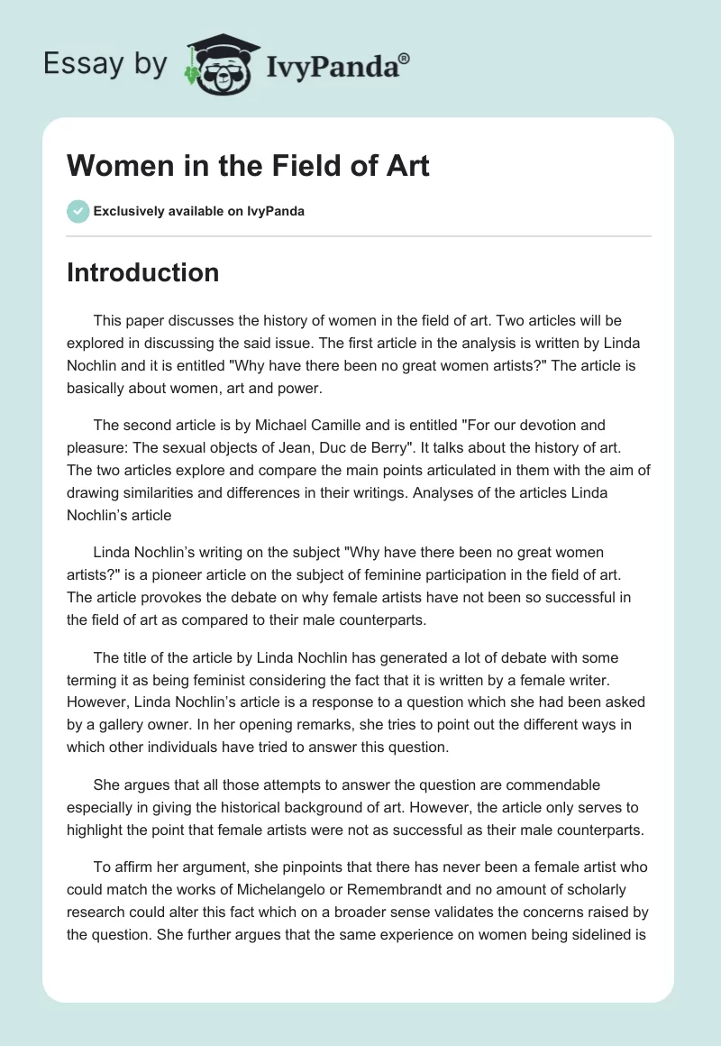Women in the Field of Art. Page 1
