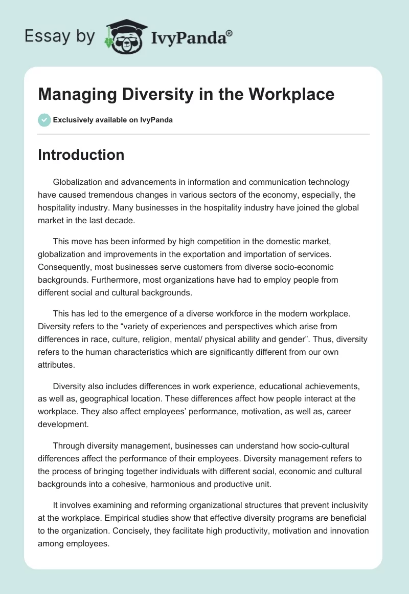 Managing Diversity in the Workplace. Page 1