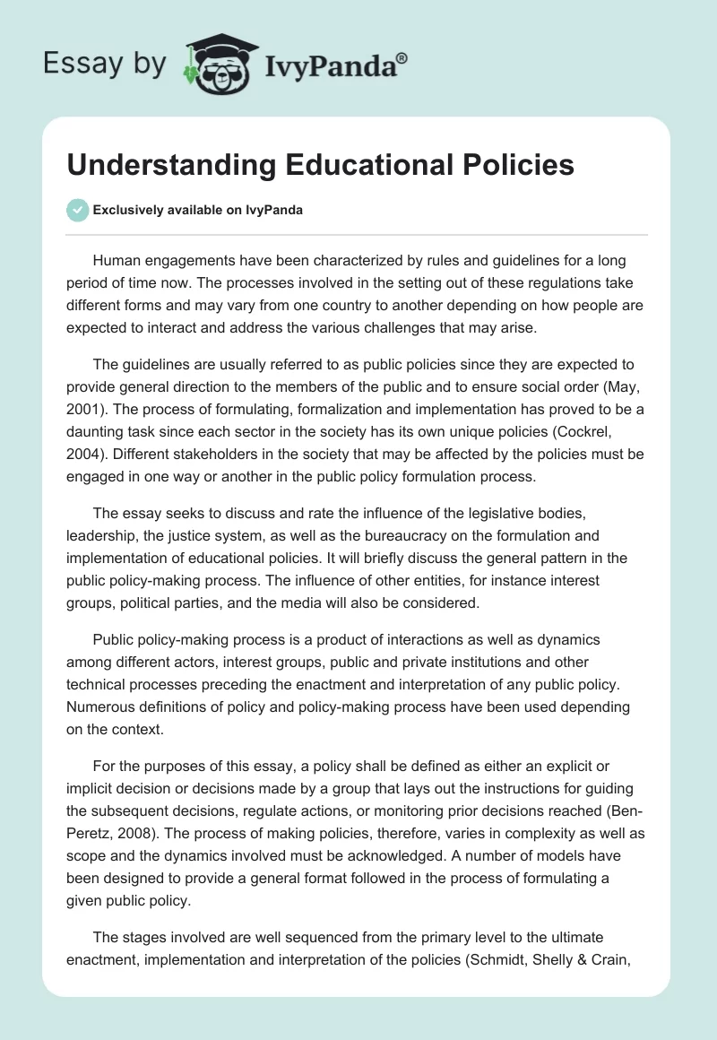 Understanding Educational Policies. Page 1