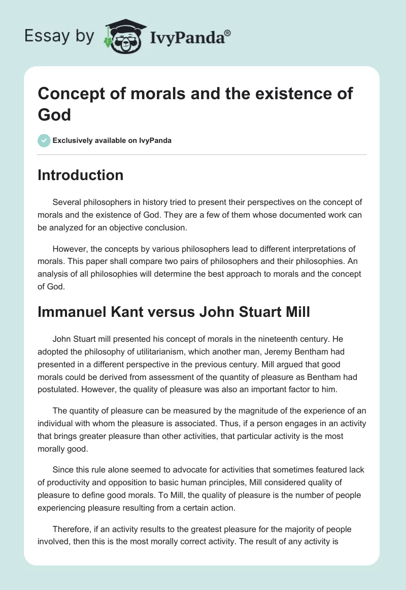 Concept of morals and the existence of God. Page 1