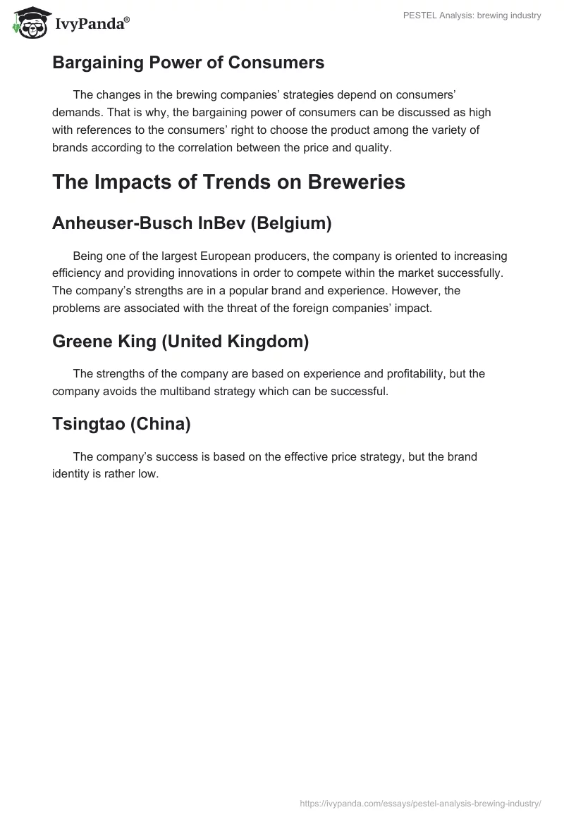 PESTEL Analysis: Brewing Industry. Page 3