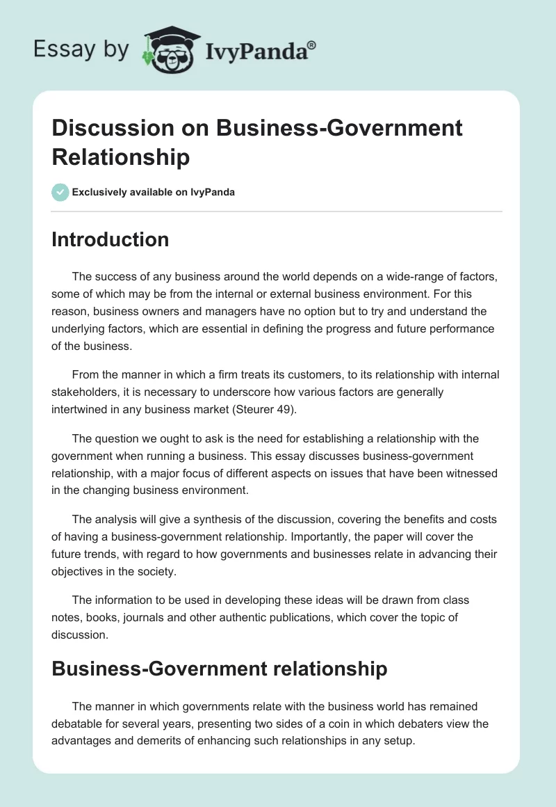 Discussion on Business-Government Relationship. Page 1