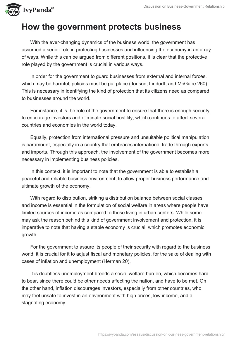 Discussion on Business-Government Relationship. Page 3