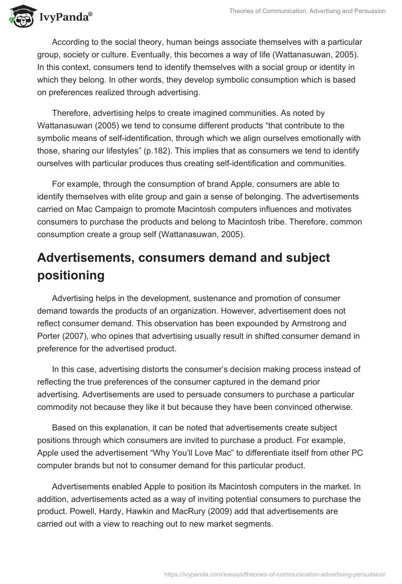 Theories of Communication, Advertising and Persuasion. Page 5