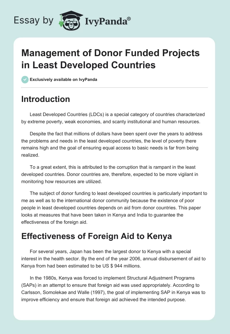 Management of Donor Funded Projects in Least Developed Countries. Page 1