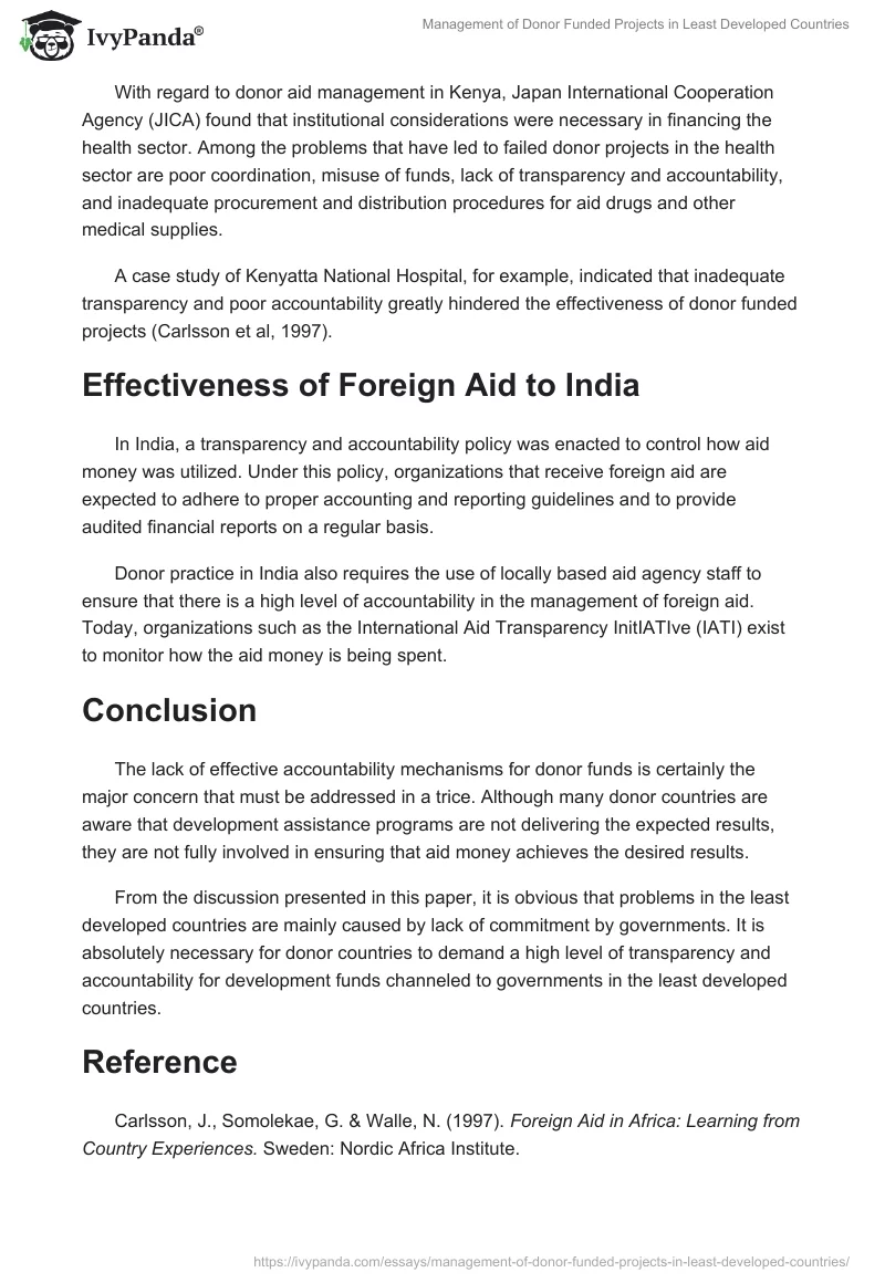 Management of Donor Funded Projects in Least Developed Countries. Page 2