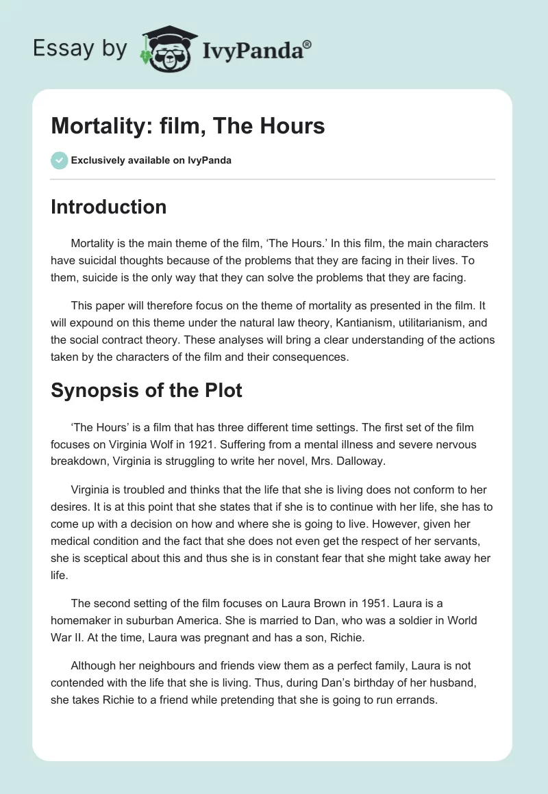 Mortality: Film, The Hours. Page 1