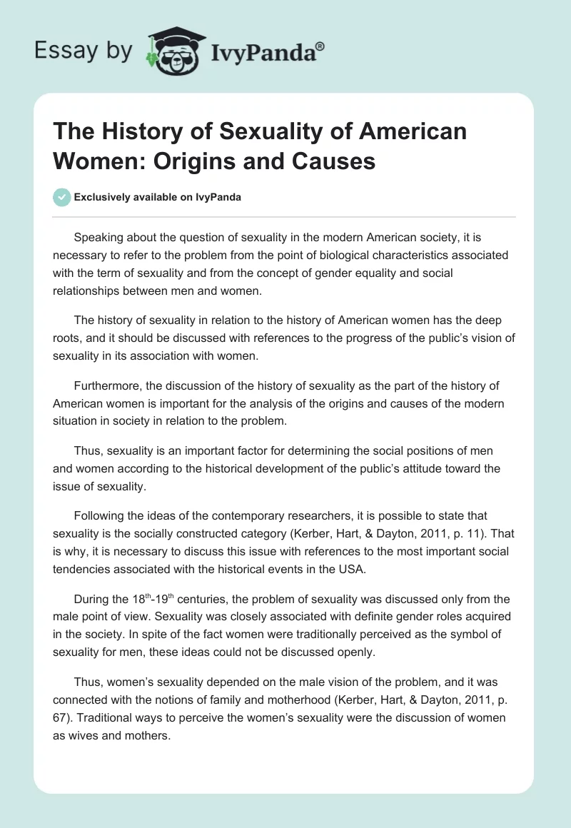 The History of Sexuality of American Women: Origins and Causes. Page 1