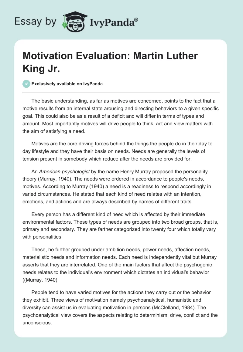 Motivation Evaluation: Martin Luther King Jr.. Page 1