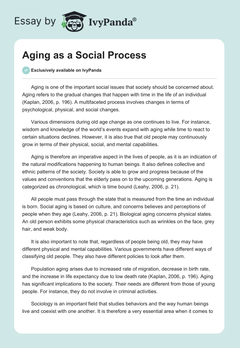 Aging as a Social Process. Page 1