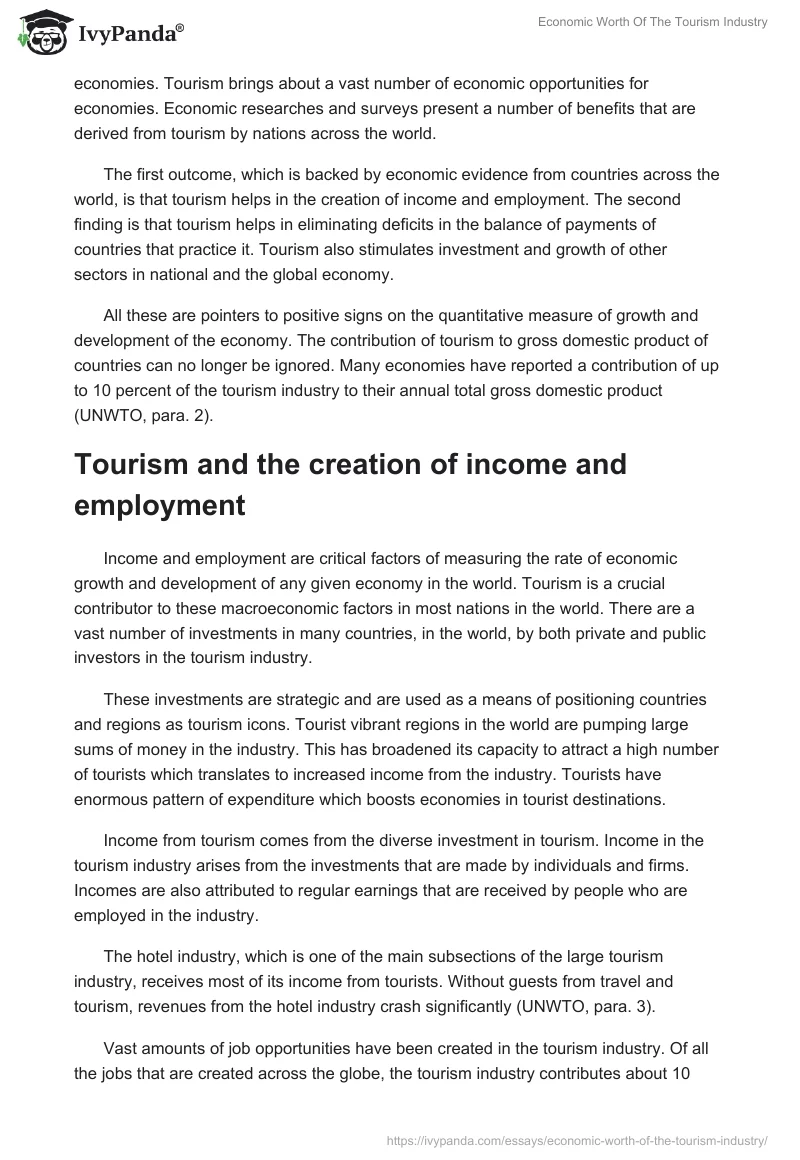 Economic Worth Of The Tourism Industry. Page 2