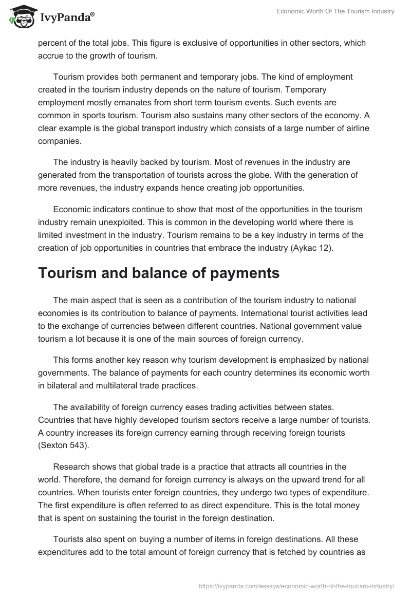 Economic Worth Of The Tourism Industry. Page 3