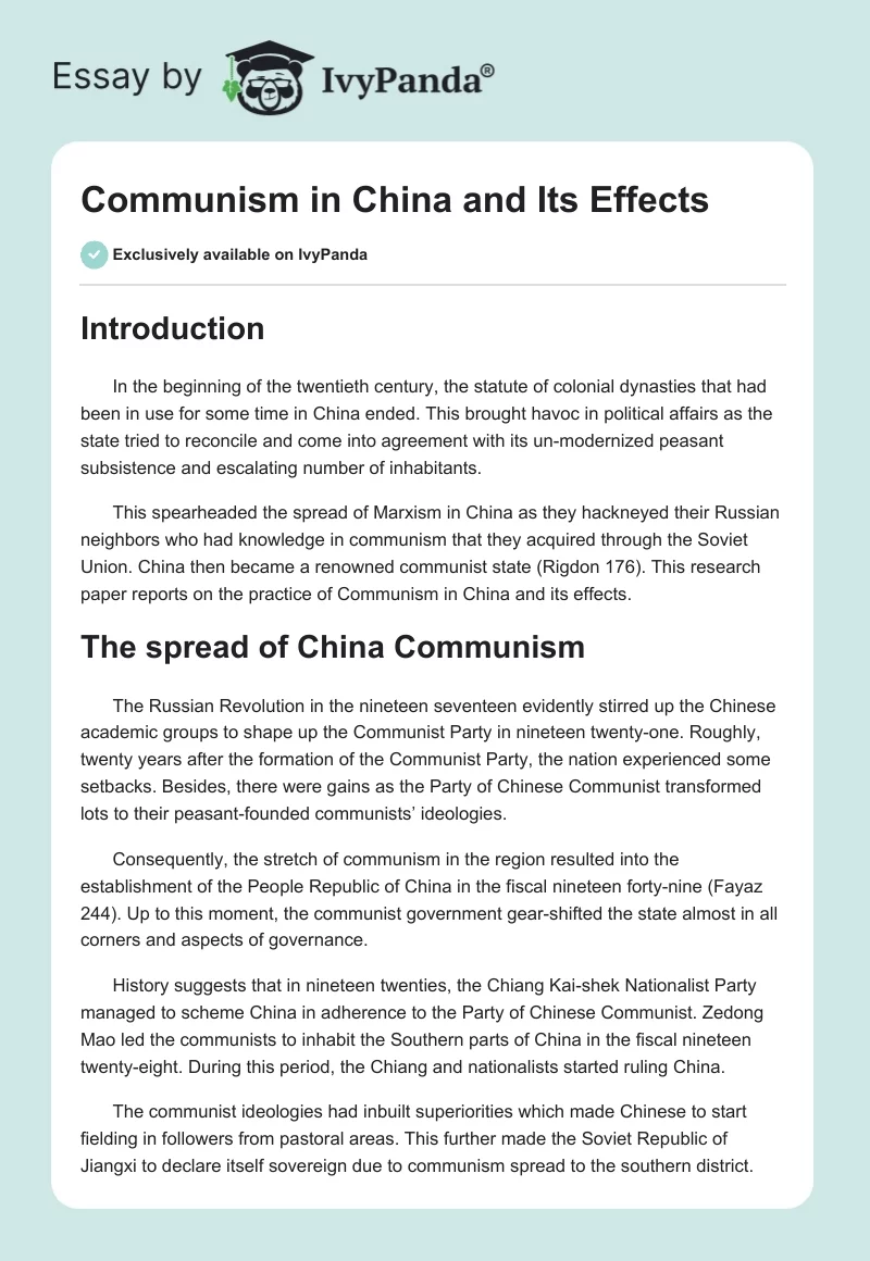 Communism in China and Its Effects. Page 1