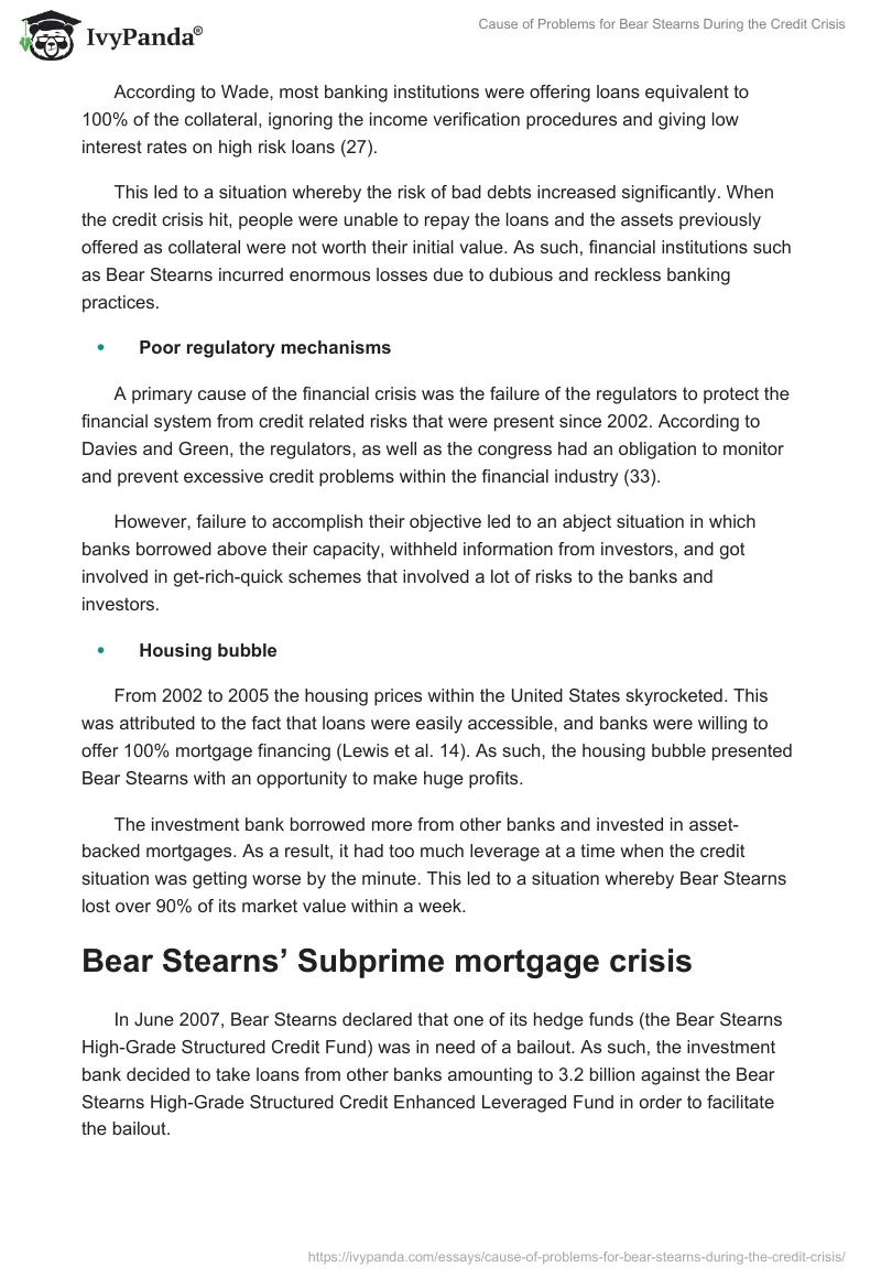 Cause of Problems for Bear Stearns During the Credit Crisis. Page 2