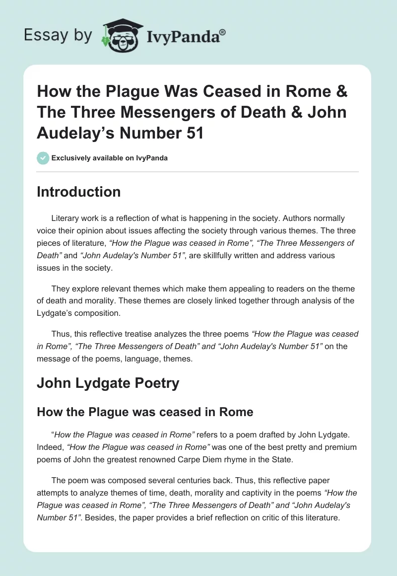 How the Plague Was Ceased in Rome & The Three Messengers of Death & John Audelay’s Number 51. Page 1