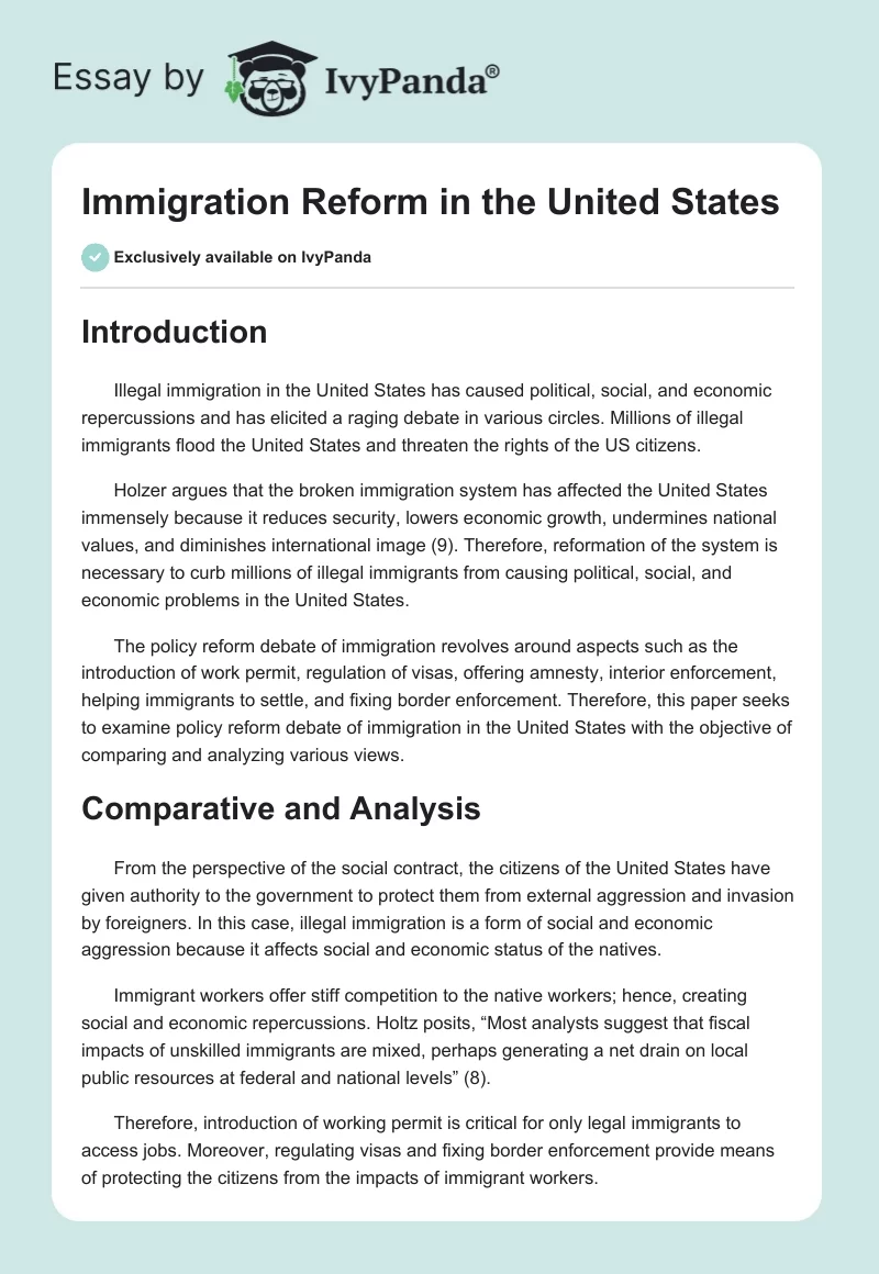 Immigration Reform in the United States. Page 1