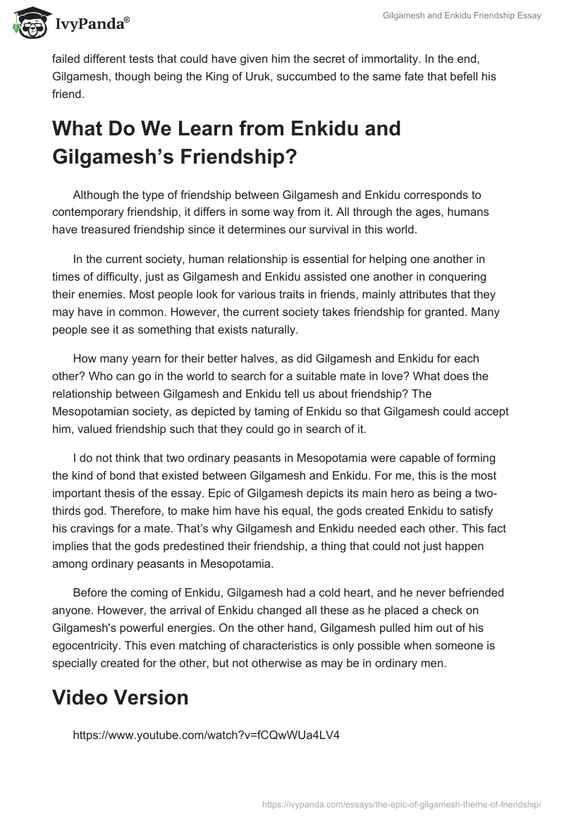 Gilgamesh and Enkidu Friendship Essay. Page 3