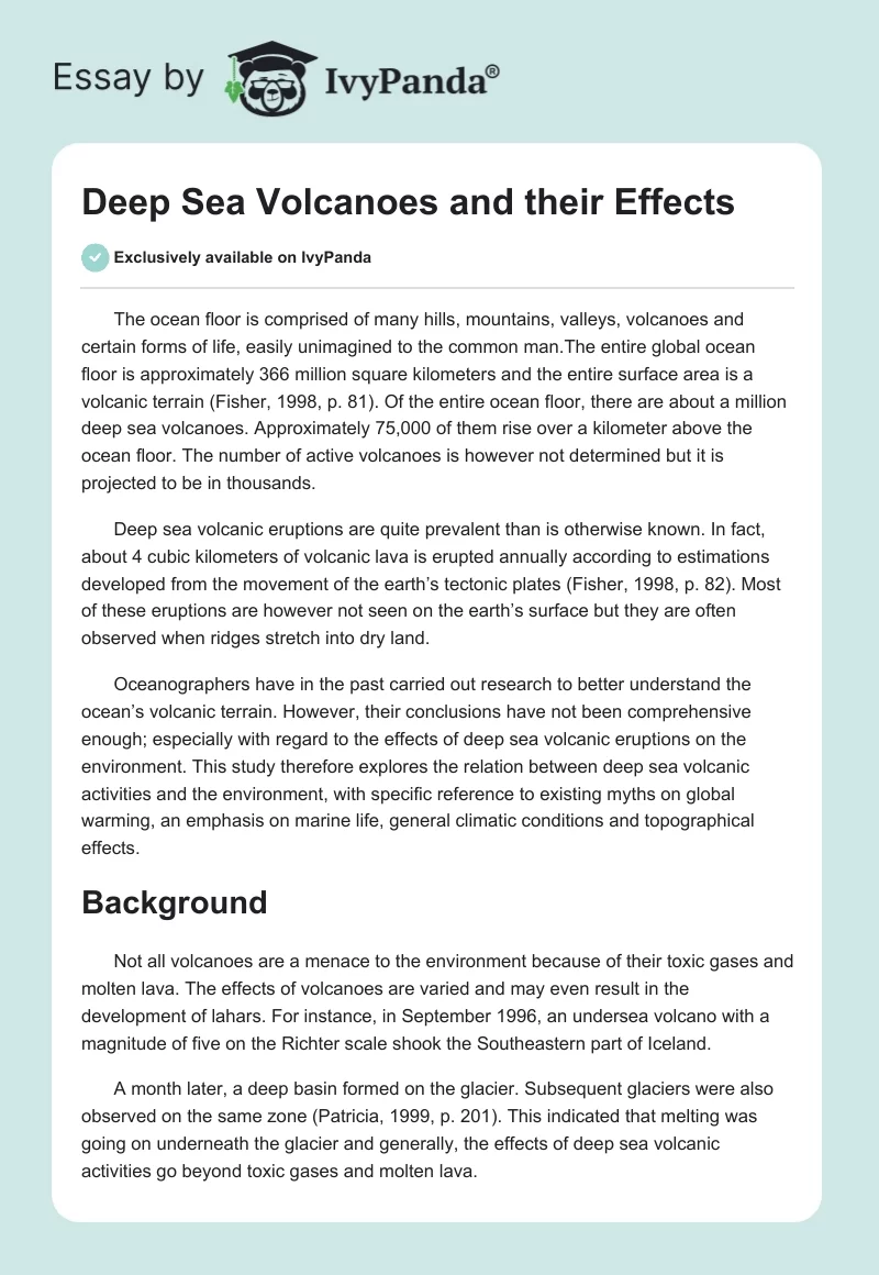 Deep Sea Volcanoes and their Effects. Page 1