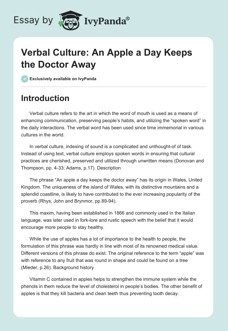 Verbal Culture: An Apple a Day Keeps the Doctor Away. Page 1