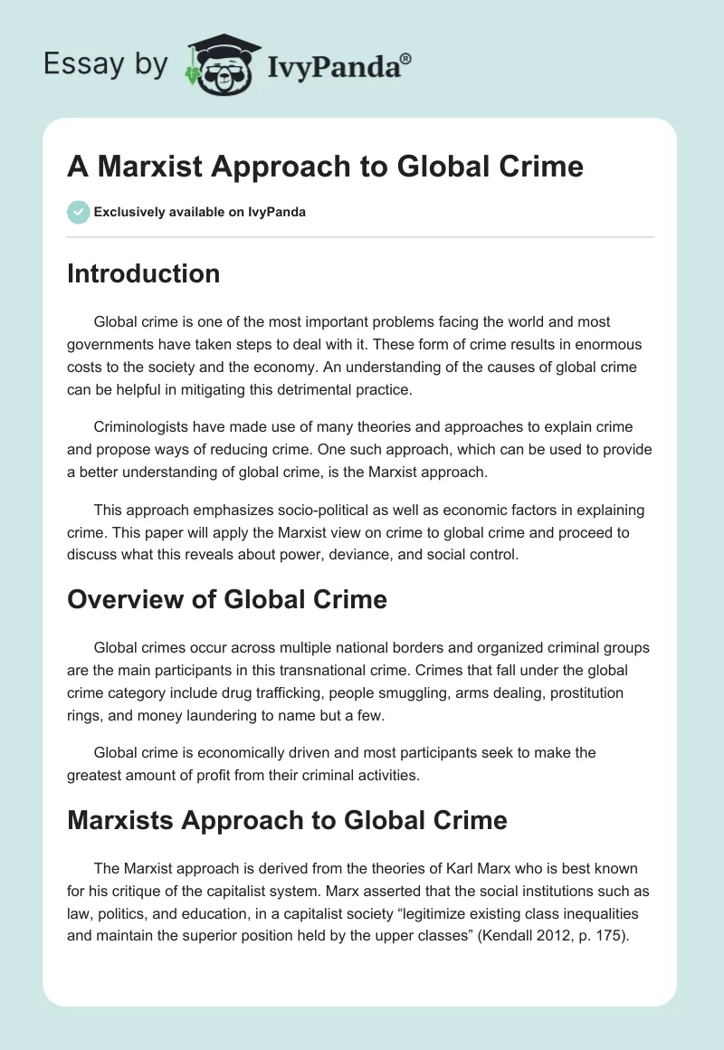 A Marxist Approach to Global Crime. Page 1