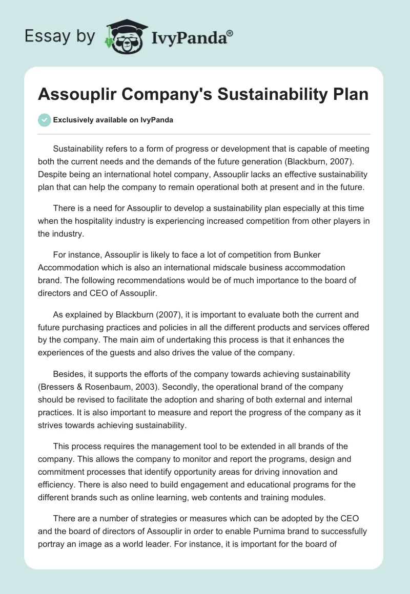 Assouplir Company's Sustainability Plan. Page 1