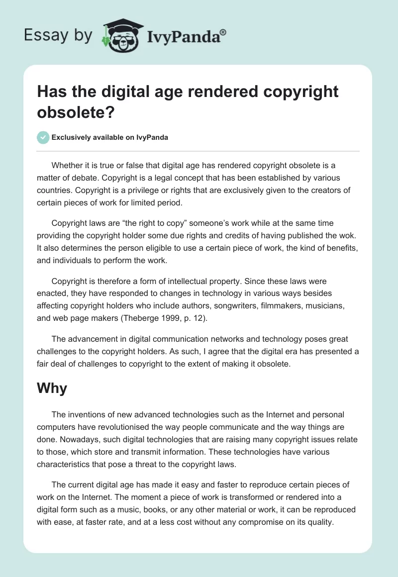 Has the digital age rendered copyright obsolete?. Page 1