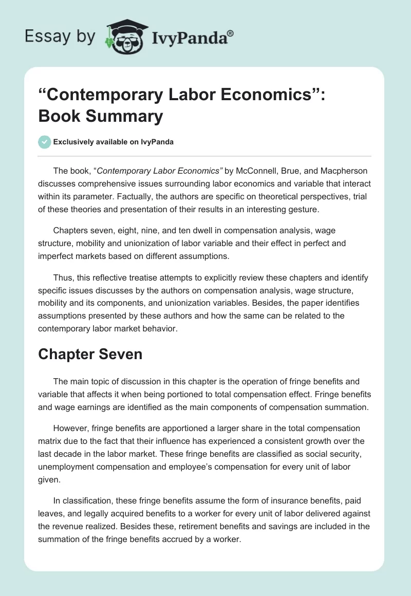 “Contemporary Labor Economics”: Book Summary. Page 1