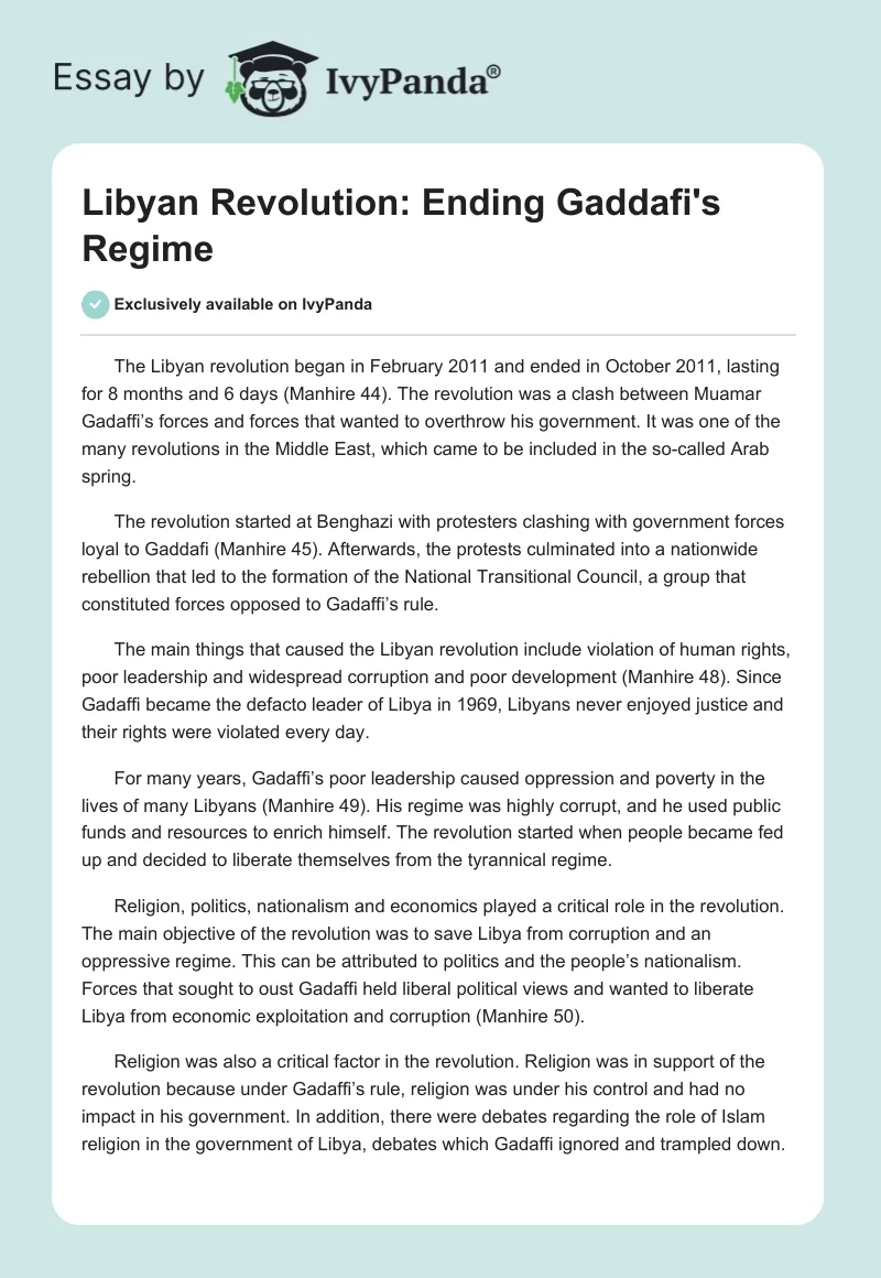 Libyan Revolution: Ending Gaddafi's Regime. Page 1