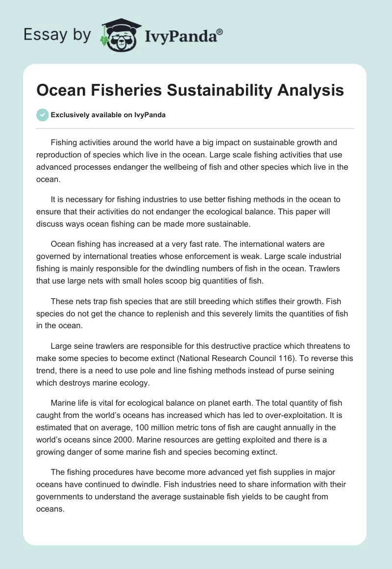 Ocean Fisheries Sustainability Analysis. Page 1