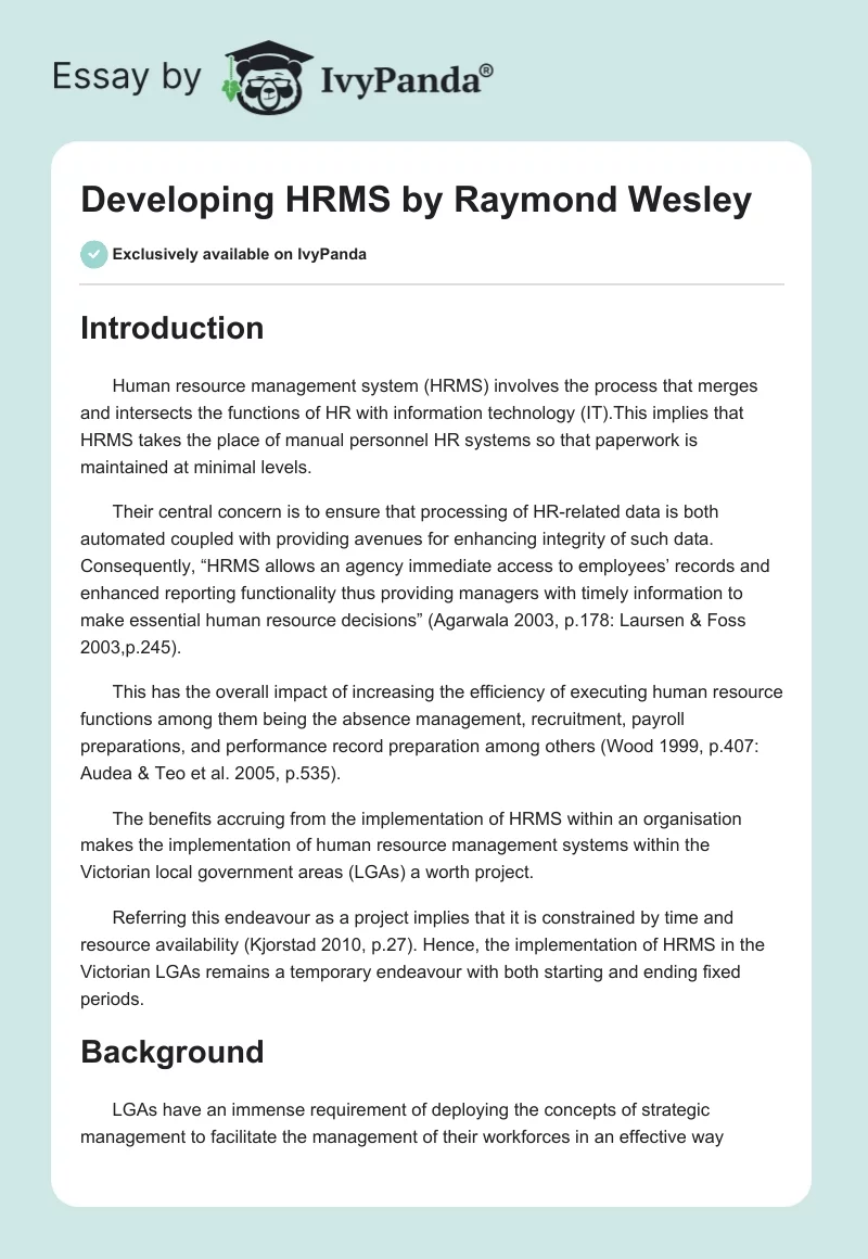 Developing HRMS by Raymond Wesley. Page 1