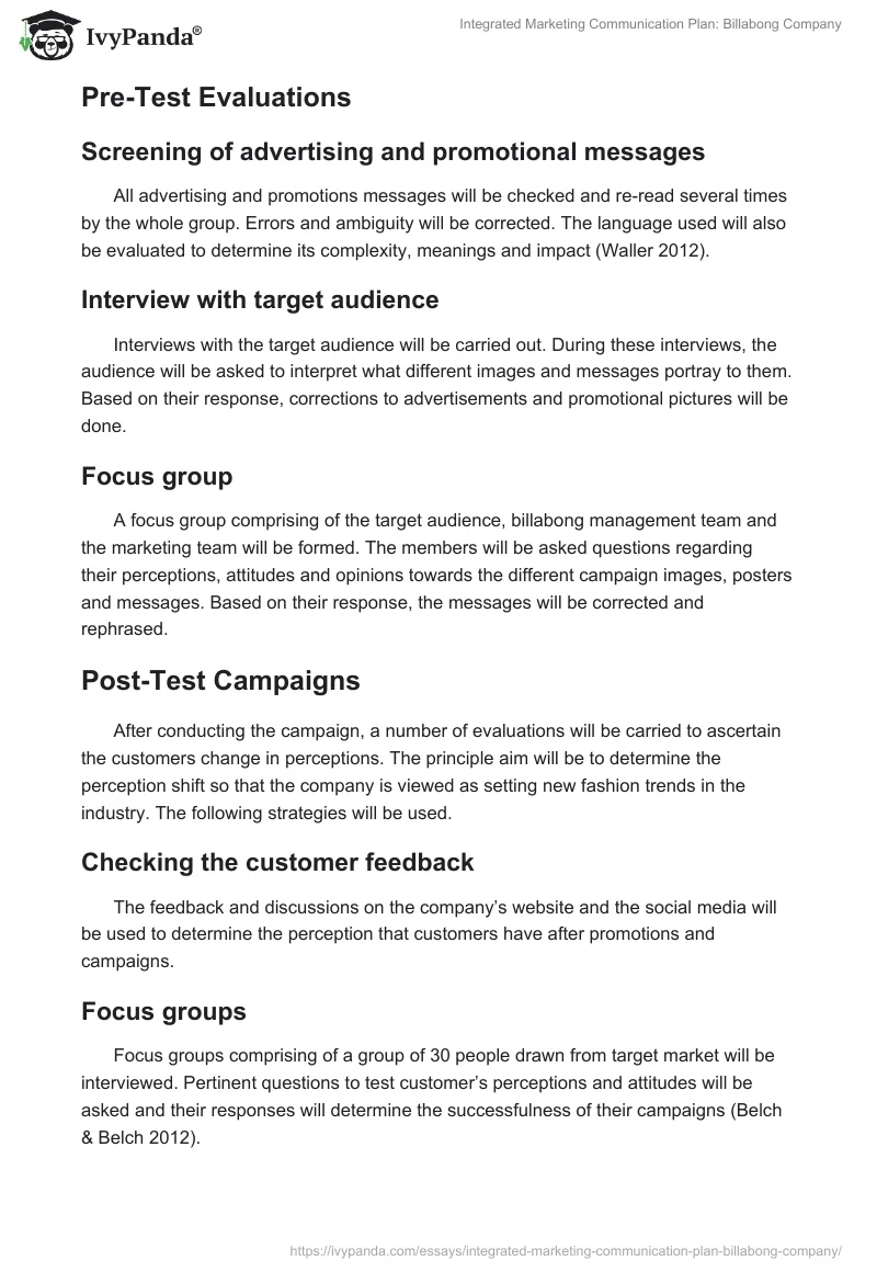Integrated Marketing Communication Plan: Billabong Company. Page 2
