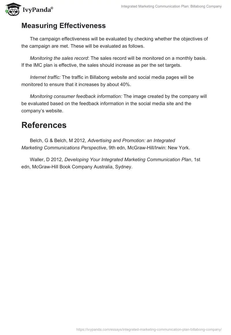 Integrated Marketing Communication Plan: Billabong Company. Page 3