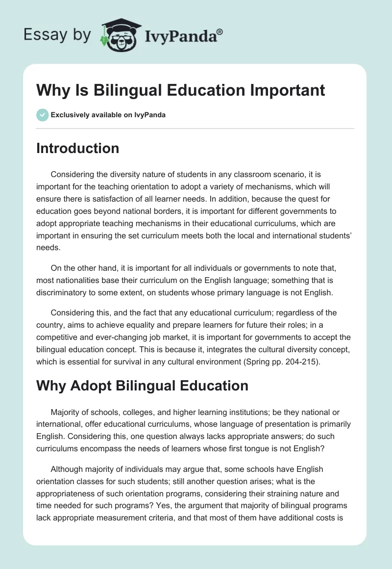 Why Is Bilingual Education Important. Page 1