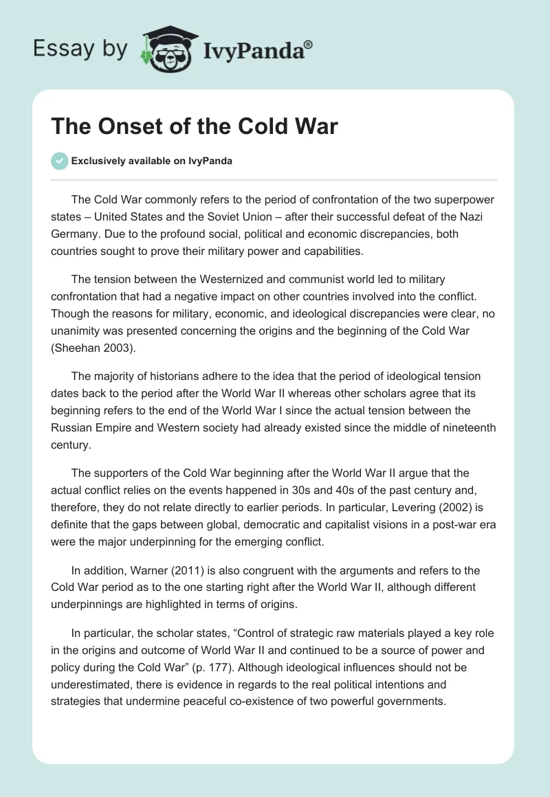 The Onset of the Cold War. Page 1