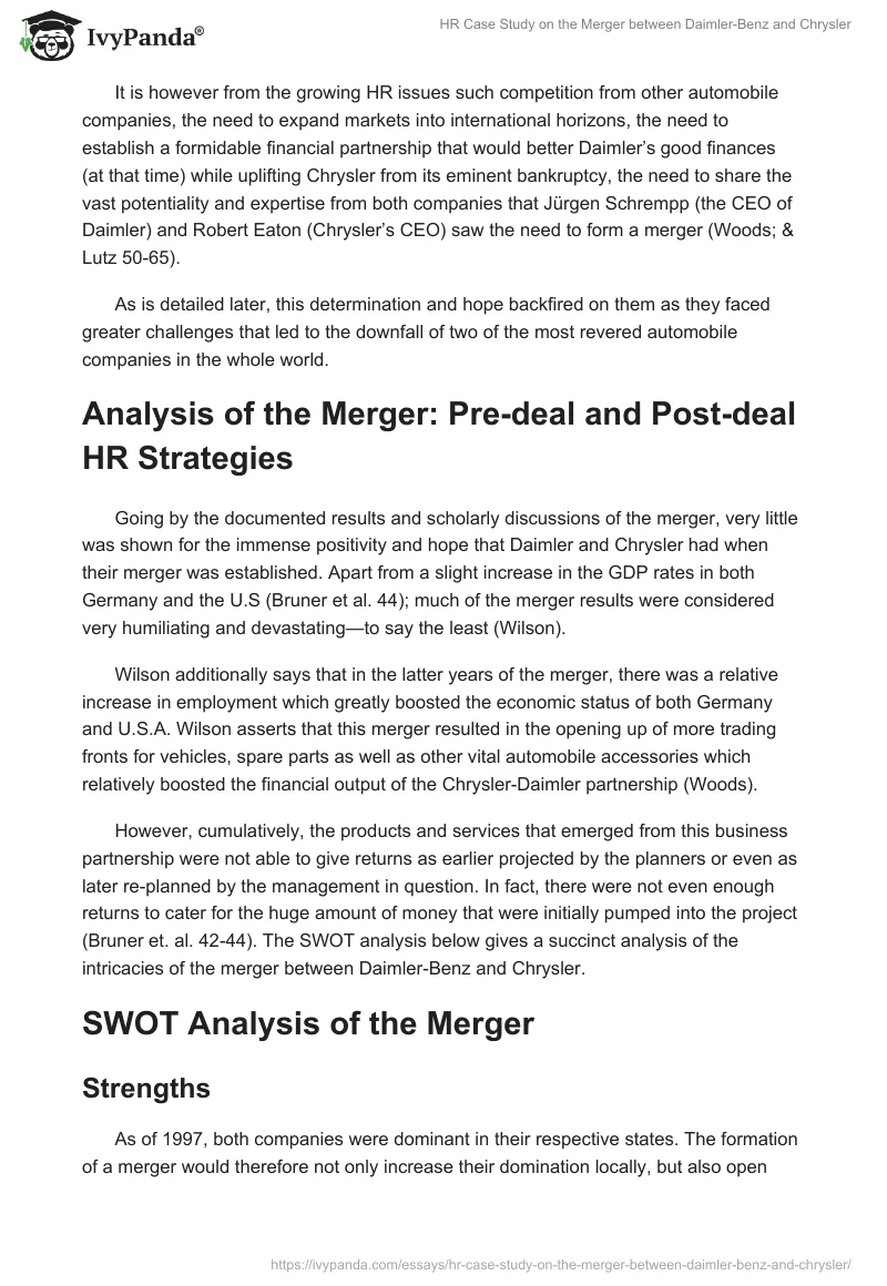 HR Case Study on the Merger Between Daimler-Benz and Chrysler. Page 2