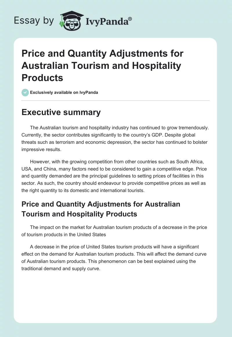 Price and Quantity Adjustments for Australian Tourism and Hospitality Products. Page 1