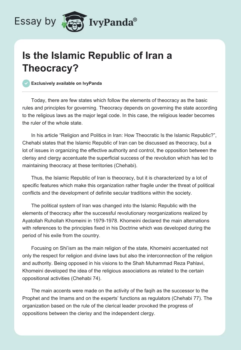 Is the Islamic Republic of Iran a Theocracy?. Page 1