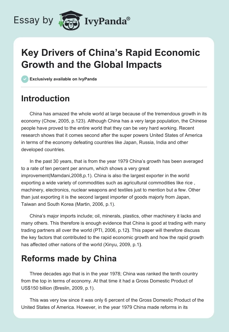 Key Drivers of China’s Rapid Economic Growth and the Global Impacts. Page 1