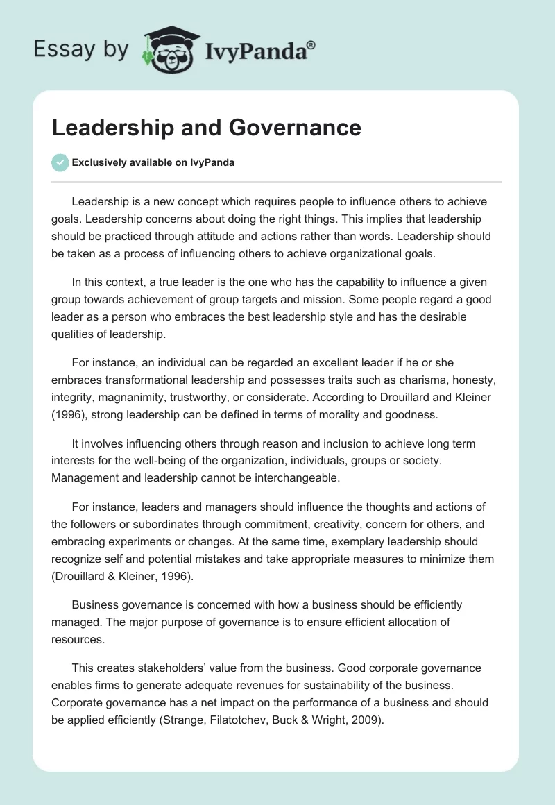 Leadership and Governance. Page 1