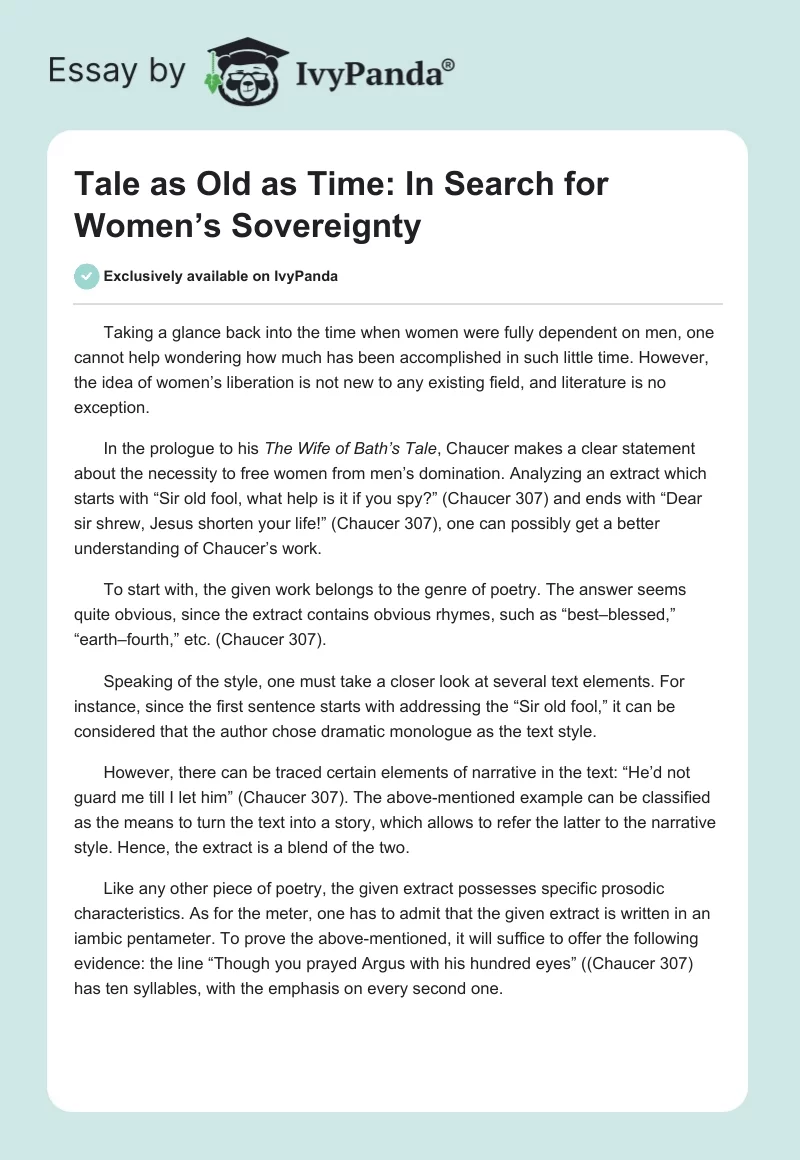 Tale as Old as Time: In Search for Women’s Sovereignty. Page 1