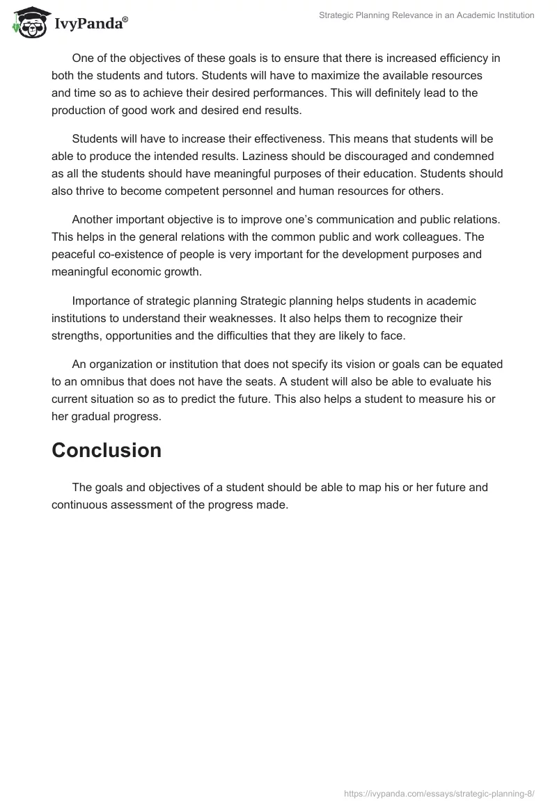 Strategic Planning Relevance in an Academic Institution. Page 3