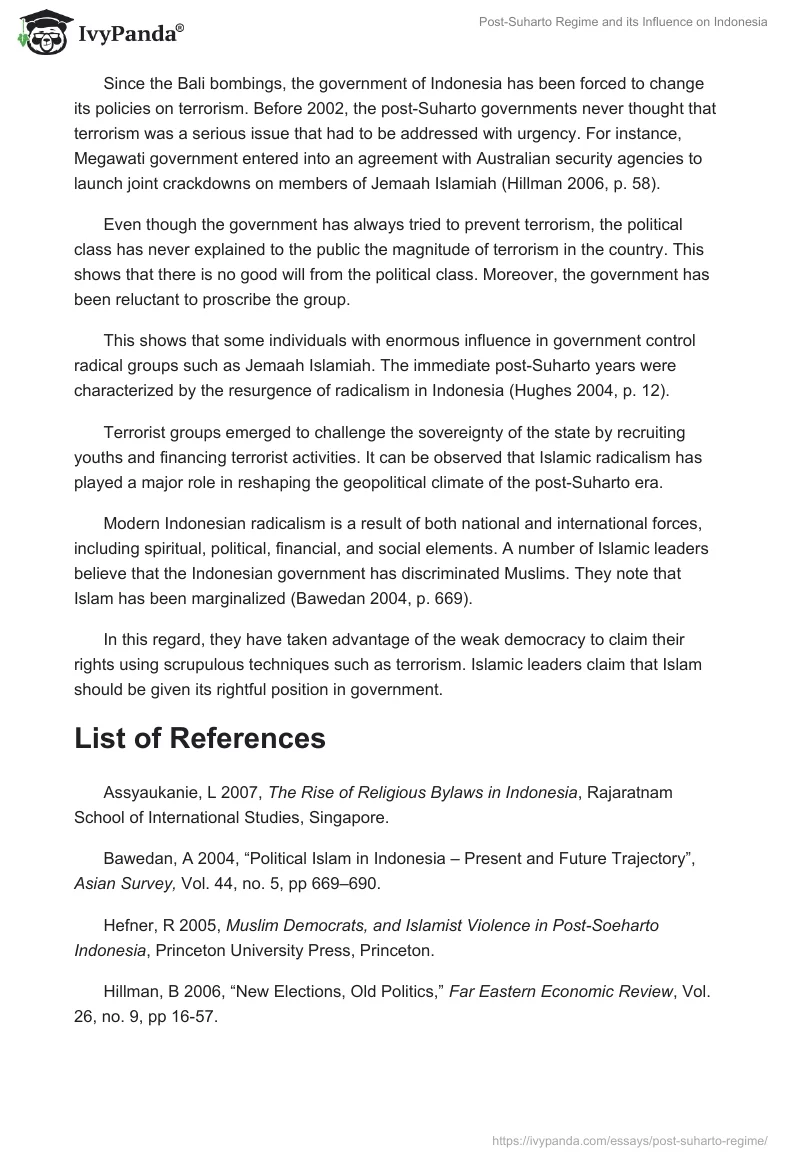 Post-Suharto Regime and its Influence on Indonesia. Page 2