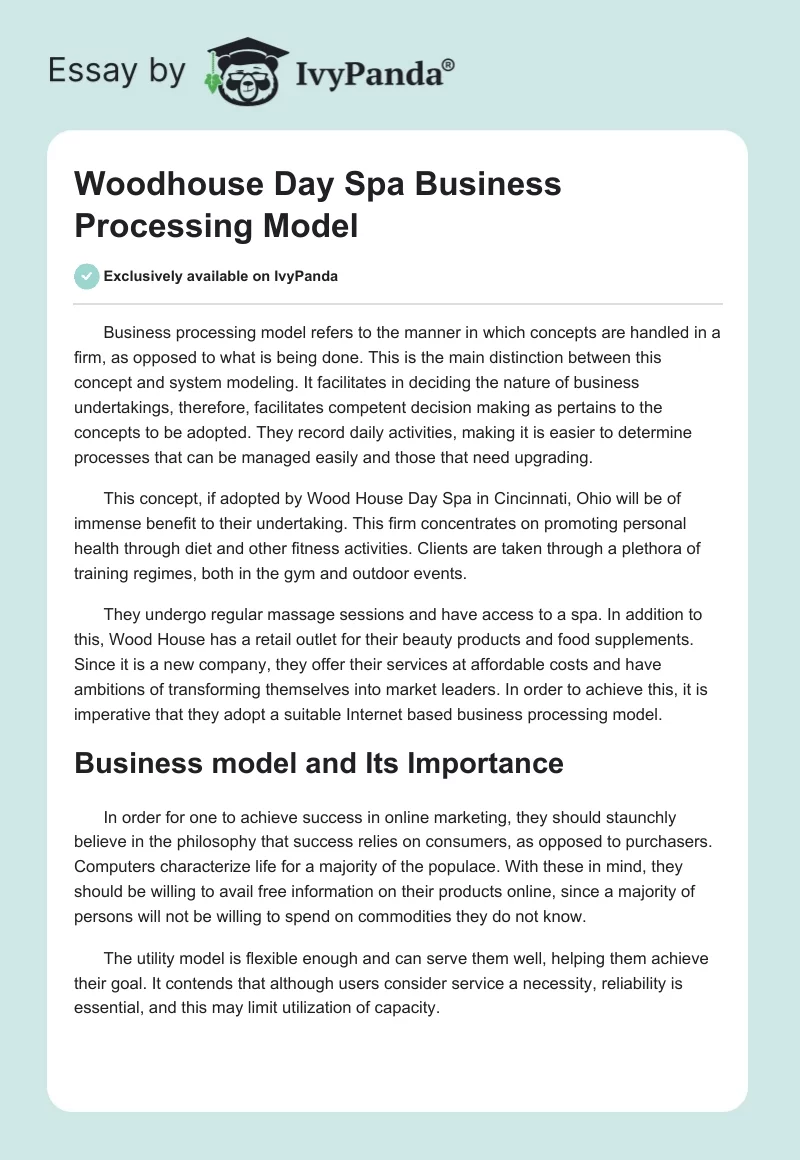 Woodhouse Day Spa Business Processing Model. Page 1