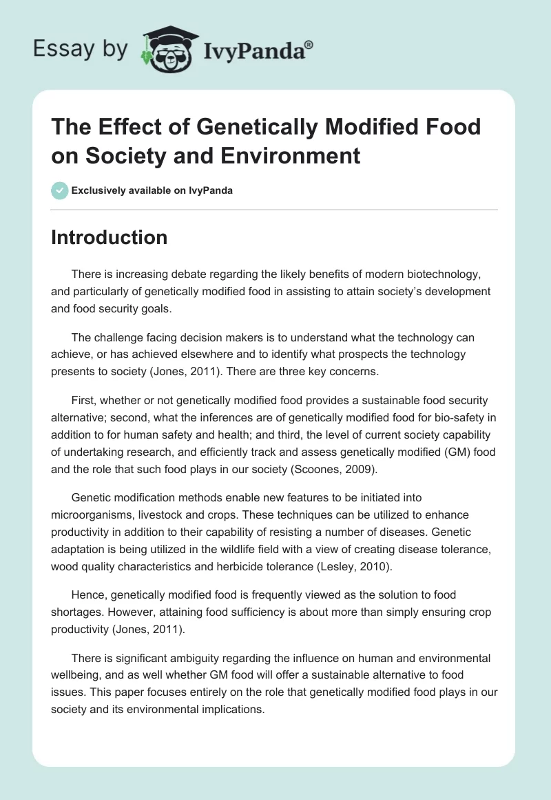 The Effect of Genetically Modified Food on Society and Environment. Page 1